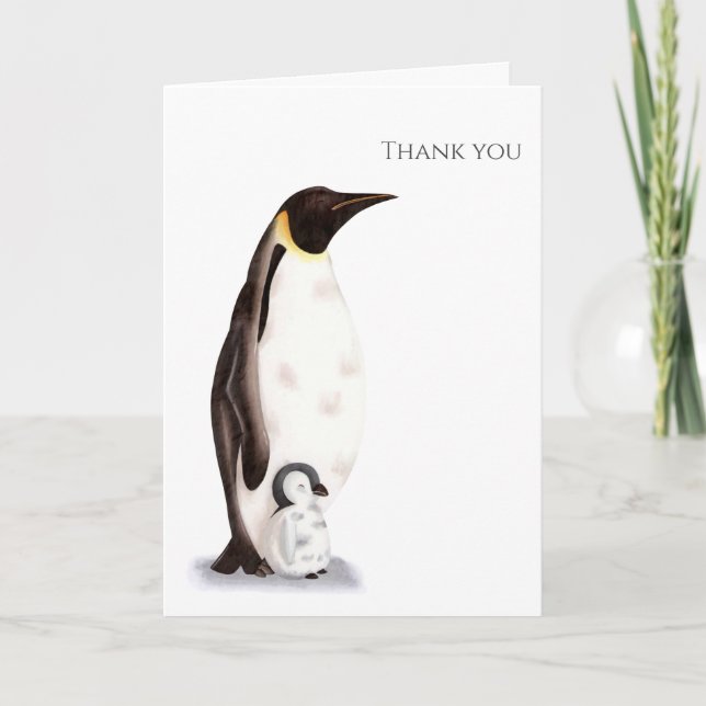 Emperor Penguin with Baby Thank You Greeting Card (Front)