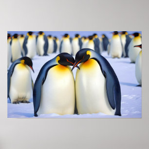 Emperor Penguins Animal Nature Wildlife Affection Poster
