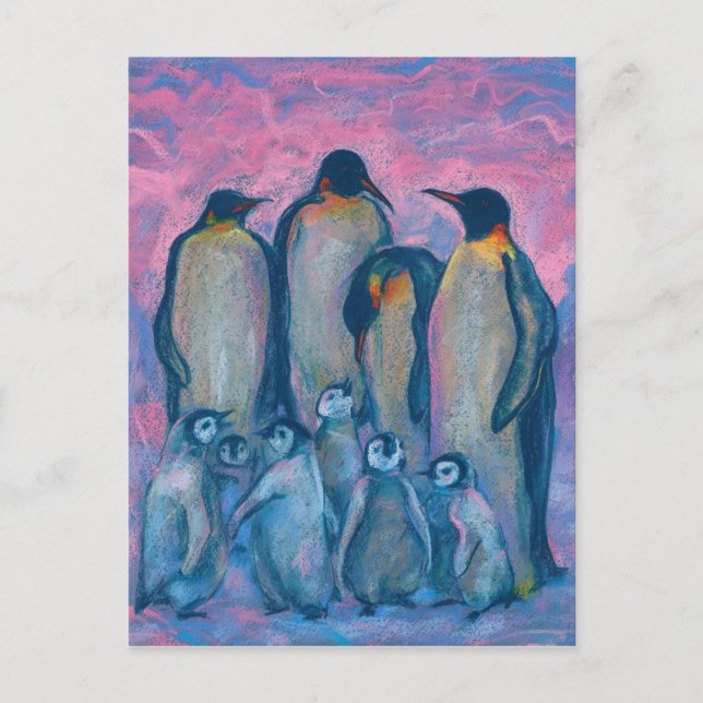 Emperor Penguins Antarctic Birds Animals Painting Postcard (Front)