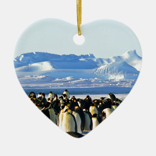 Emperor penguins ceramic tree decoration (Front)