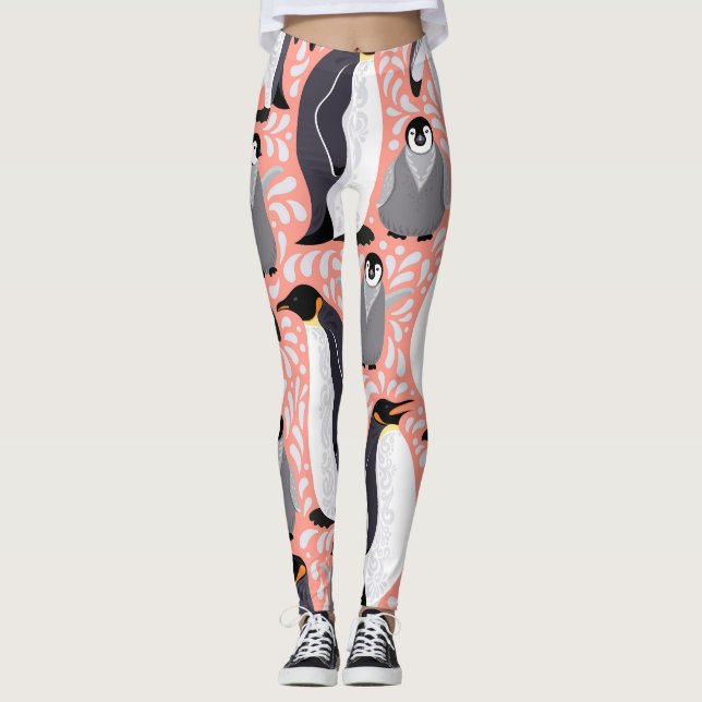 Emperor penguins, cubs, pink decorative pattern. leggings (Front)