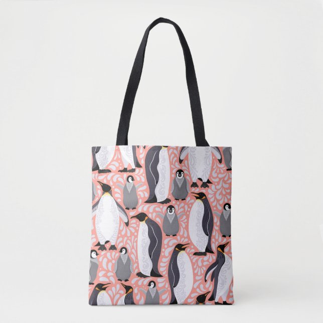 Emperor penguins, cubs, pink decorative pattern. tote bag (Front)