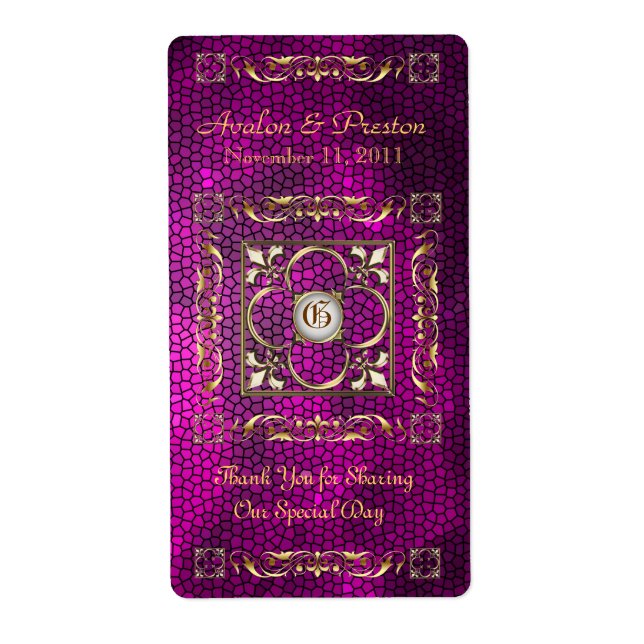 Emperor Pink Stained Glass Wine Wedding Label (Front)