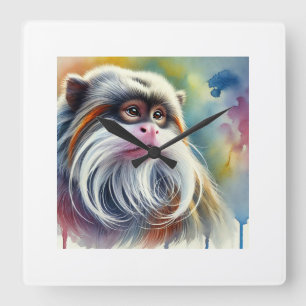 Emperor Tamarin 300824AREF110 - Watercolor Square Wall Clock