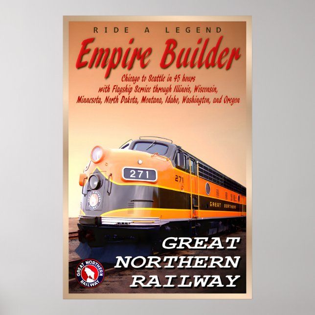 Empire Builder Train Great Northern Railway Retro Poster (Front)