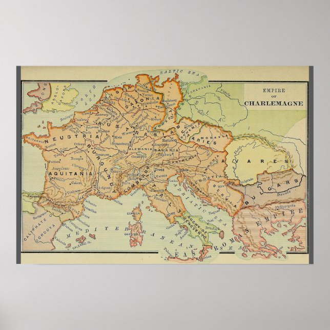 Empire of Charlemagne Map (1886) Poster (Front)