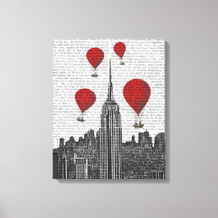 Empire State Building and Red Hot Air Balloons Canvas Print