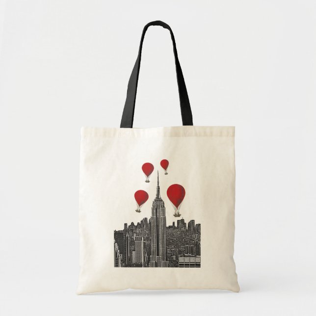 Empire State Building and Red Hot Air Balloons Tote Bag (Front)