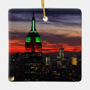 Empire State Building - Christmas Colours Sunset Ceramic Tree Decoration