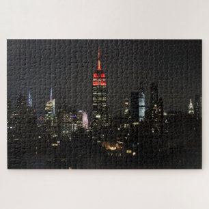 Empire State Building in Red Night Skyline Jigsaw Puzzle