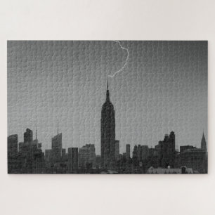 Empire State Building Lightning Strike BW - A1 Jigsaw Puzzle