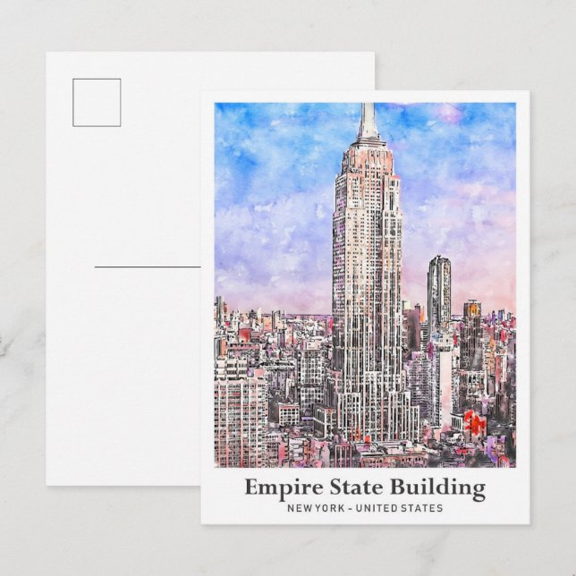 Empire State Building New York Watercolor Sketch Postcard (Front/Back)