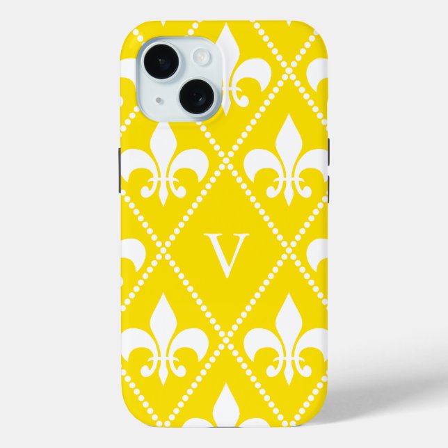 Empire Yellow Fleur de Lis w/ monogram Case-Mate iPhone Case (Back)