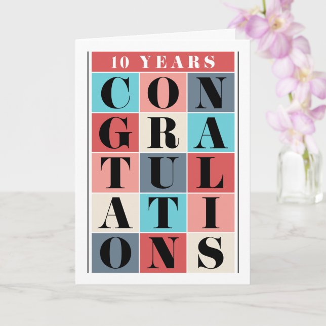 Employee 10th Anniversary Congratulations Grid Card (Orchid)