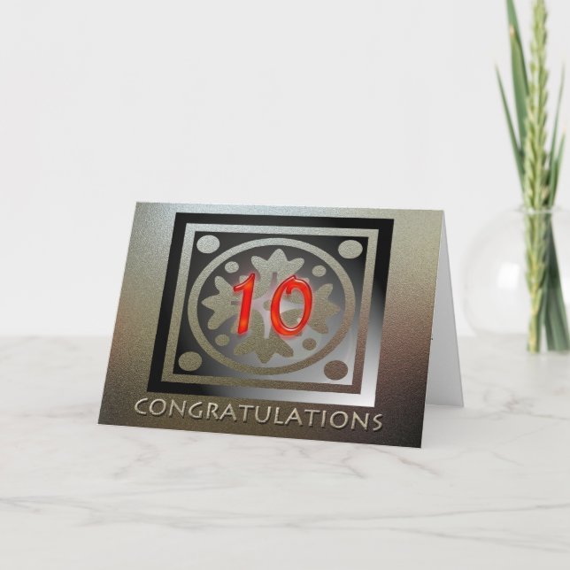 Employee 10th Anniversary Elegant Golden Red Card (Front)