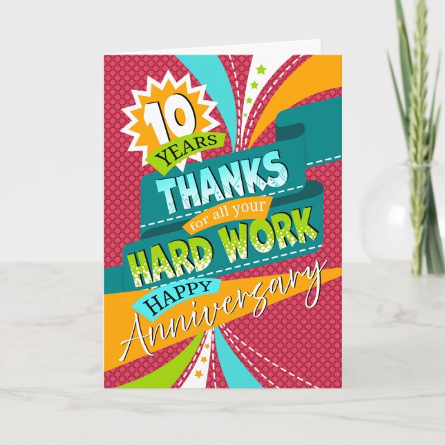 Employee 10th Anniversary Fun and Colorful Holiday Card (Front)