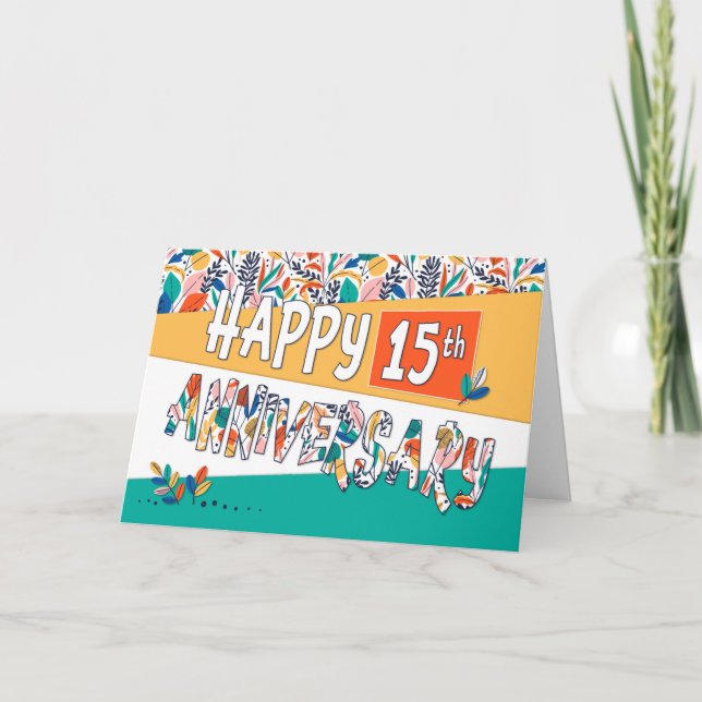 Employee 15th Anniversary Bright Colours Pattern Card (Front)