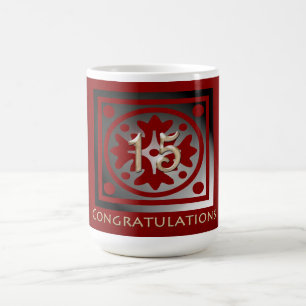 Employee 15th Anniversary Elegant Golden Red Coffee Mug