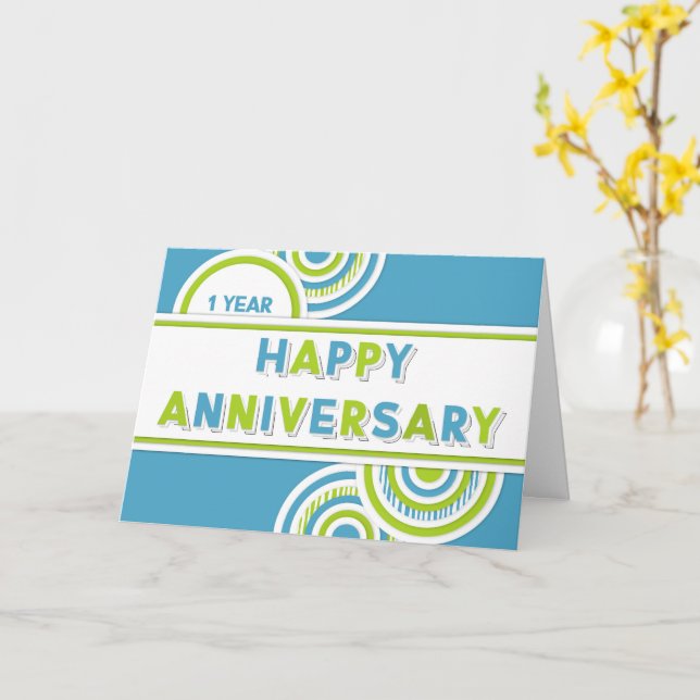 Employee 1st Anniversary Colourful Circles Card (Yellow Flower)