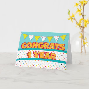 Employee 1st Anniversary Fun Bright and Bunting Card