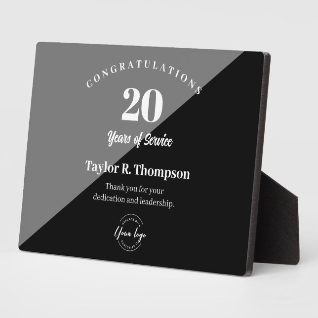 Employee 20 years of service Custom logo Plaque (Side)