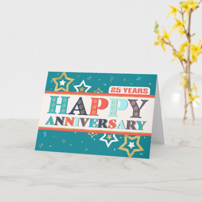 Employee 25th Anniversary Bold Colours and Stars Card (Yellow Flower)
