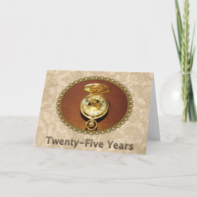 Employee 25th Anniversary Elegant Golden Watch Card (Front)