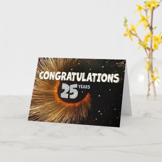Employee 25th Anniversary Swirl and Stars Card (Yellow Flower)