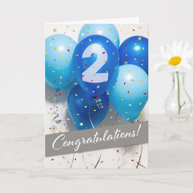 Employee 2nd Anniversary Blue Balloons Card (Small Plant)