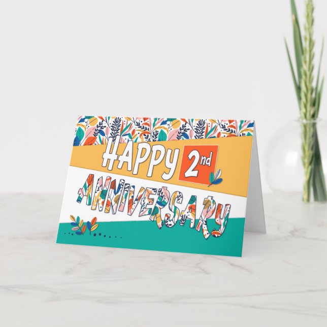 Employee 2nd Anniversary Bright Colours Pattern Card (Front)