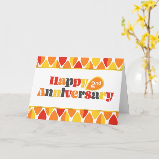 Employee 2nd Anniversary Bright Colours Retro Card (Yellow Flower)