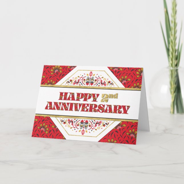 Employee 2nd Anniversary Pattern Decorative Card (Front)