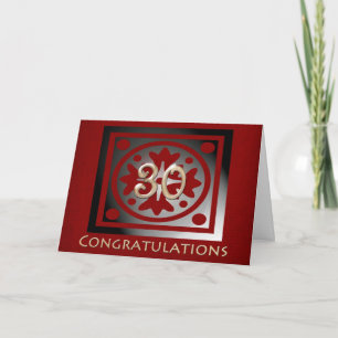 Employee 30th Anniversary Elegant Golden Red Card