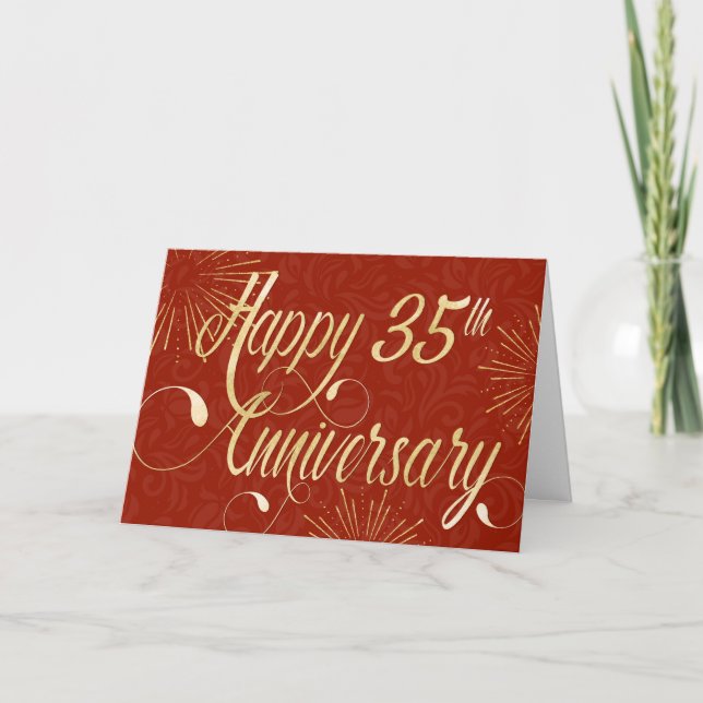 Employee 35th Anniversary - Swirly Text - Red Card (Front)