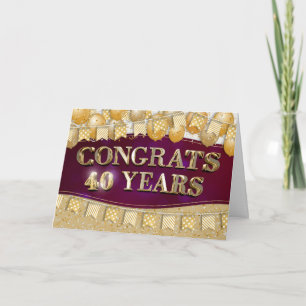 Employee 40th Anniversary Gold Text and Balloons Card