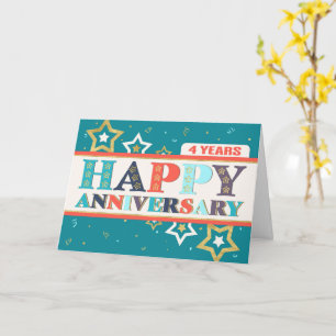 Employee 4th Anniversary Bold Colours and Stars Card