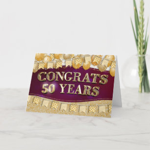 Employee 50th Anniversary Gold Text and Balloons Card
