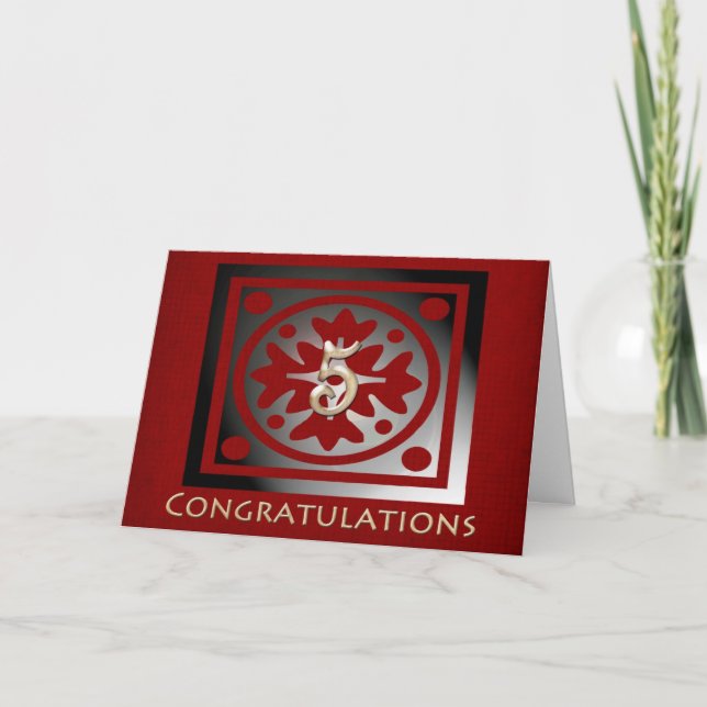 Employee 5th Anniversary Elegant Red Oak Card (Front)