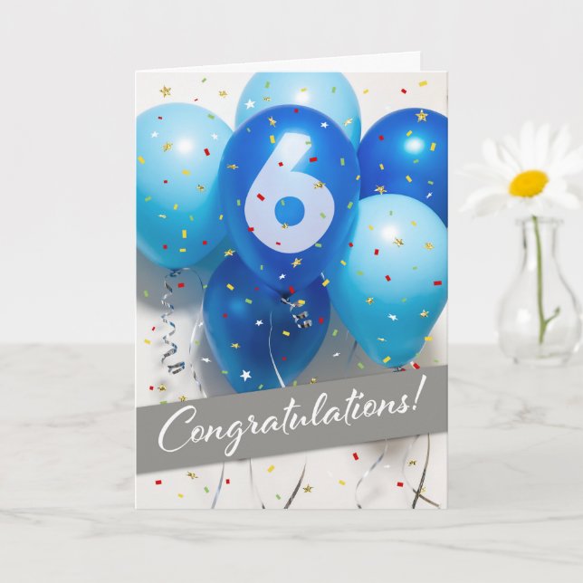 Employee 6th Anniversary Blue Balloons Card (Small Plant)