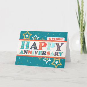 Employee 6th Anniversary Bold Colours and Stars Card
