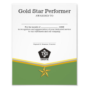 Employee achievement star performer certificate photo print