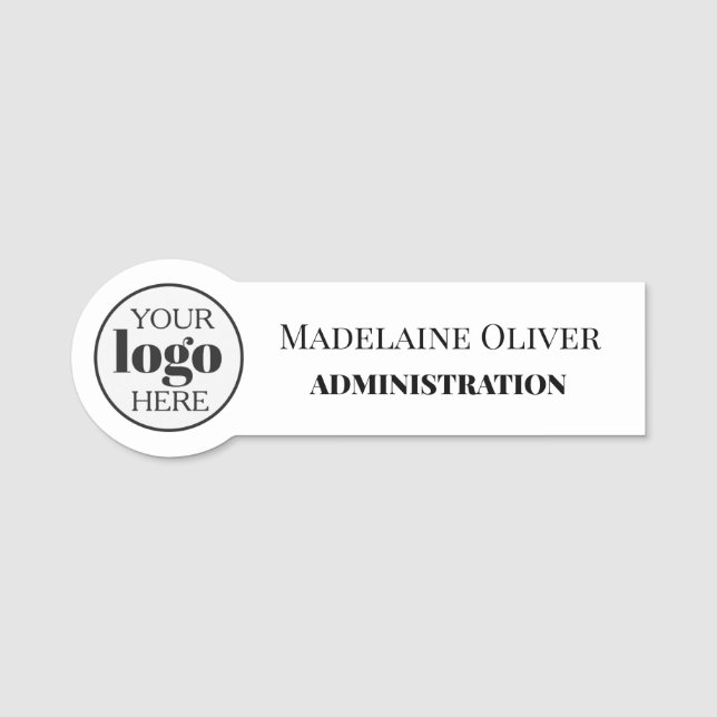  Employee Administration Logo White Black Simple Name Tag (Front)