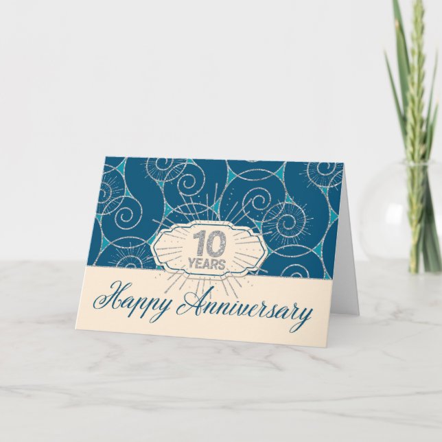 Employee Anniversary 10 Years - Blue Swirls Card (Front)