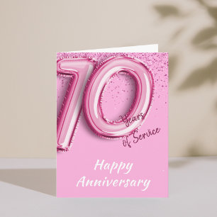 Employee Anniversary 10years PinkBalloon Fold Card