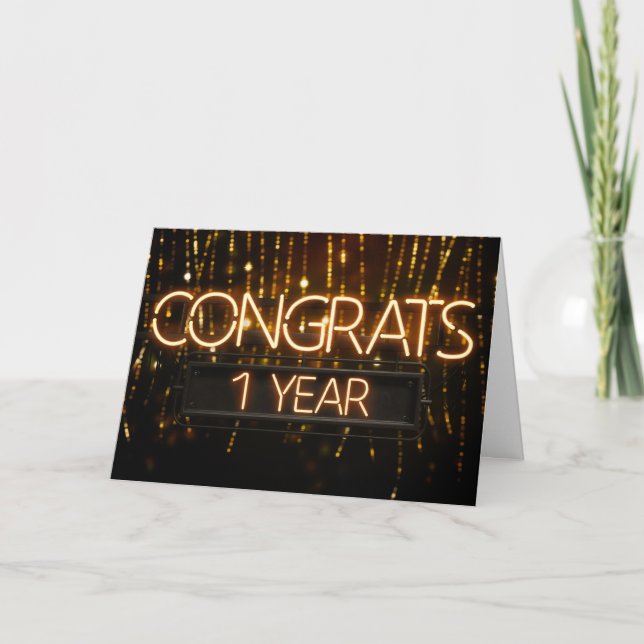 Employee Anniversary 1 Year - Neon Signs Card (Front)