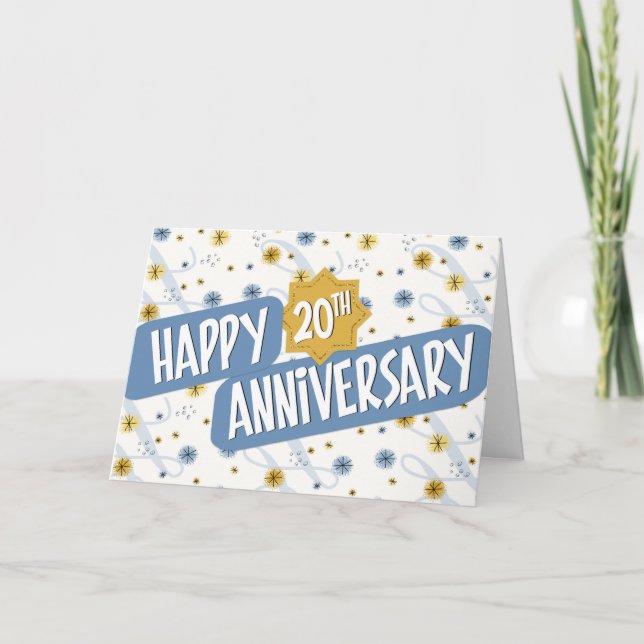 Employee Anniversary 20 Years Blue White Pattern Card (Front)