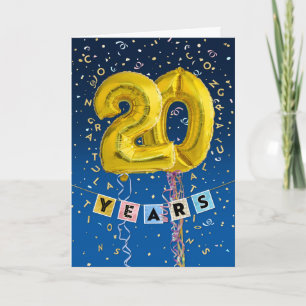 Employee Anniversary 20 Years - Gold Balloons Card
