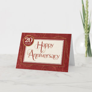 Employee Anniversary 20 Years - Text Swirls Damask Card