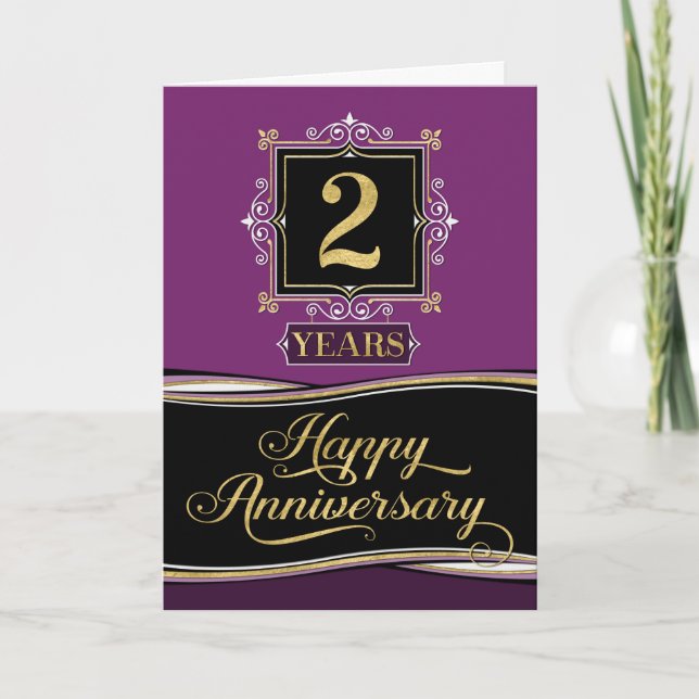 Employee Anniversary 2 Year Decorative Formal Plum Card (Front)