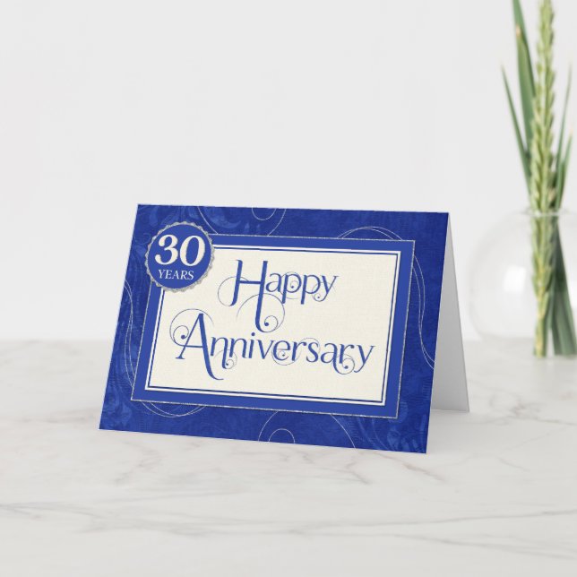 Employee Anniversary 30 Years - Text Swirls Blue Card (Front)